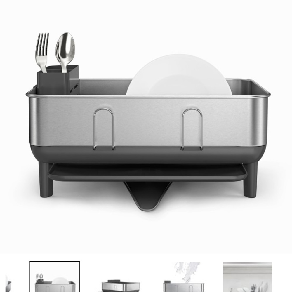 simplehuman Steel Frame Dish Rack with Wine Glass Holder Attachment like new